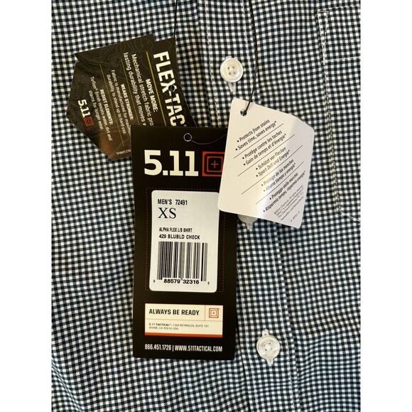 5.11 511 Tactical Mens XS Long Sleeve Alpha Flex Dress Button Down Gingham Blue - Picture 4 of 8